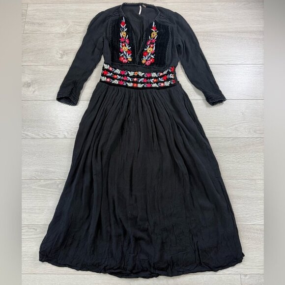 Free People Flora Embroidered Floral Midi Dress Black - Picture 5 of 14